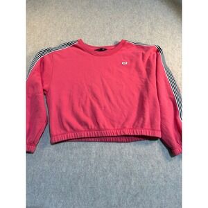 Abercrombie & Fitch Pink Cropped Sweatshirt Racing Stripe Pullover Womens Medium